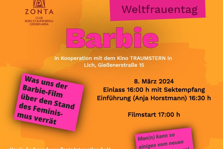 Der Zonta Club-Burg-Staufenberg-Gießen und der Verein der Freunde von Zonta International e.V. hat zum Weltfrauentag 2024 ins Kino Traumstern eingeladen.